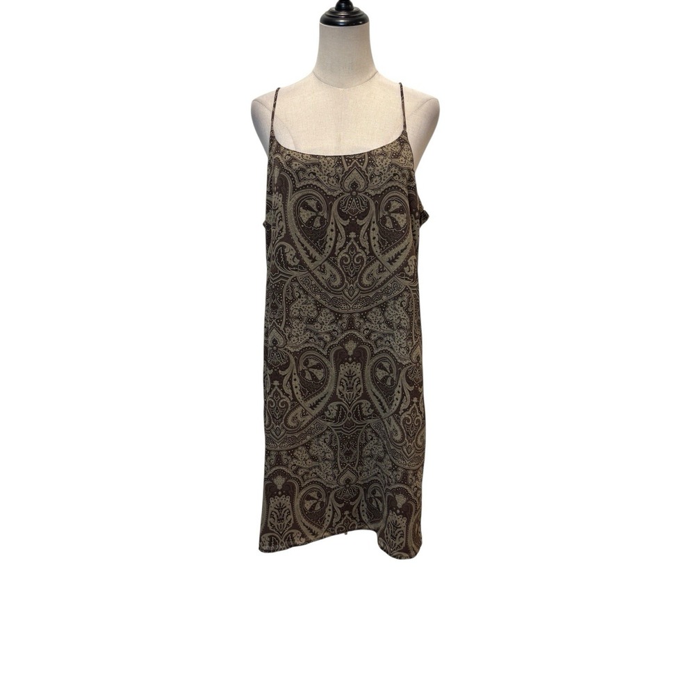 Vtg 90s Old Navy Slip Dress Sz 16‎ Brown Paisley Boho Grunge Fairy